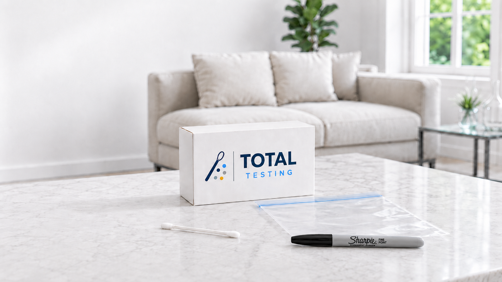 Total Testing mold test kit in a modern living room